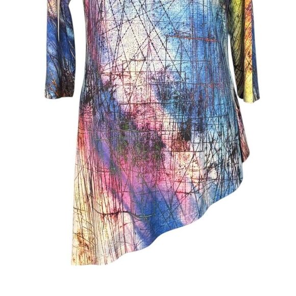Jess & Jane Tunic Size Small Blue Abstract Asymmetric Hem Sequin Boho Artsy USA - Picture 4 of 7